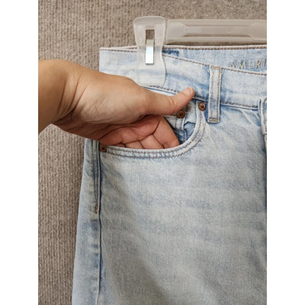 American Eagle Baggy Straight Jeans Womens 6 Long Blue Light Wash Strigid - Picture 4 of 11